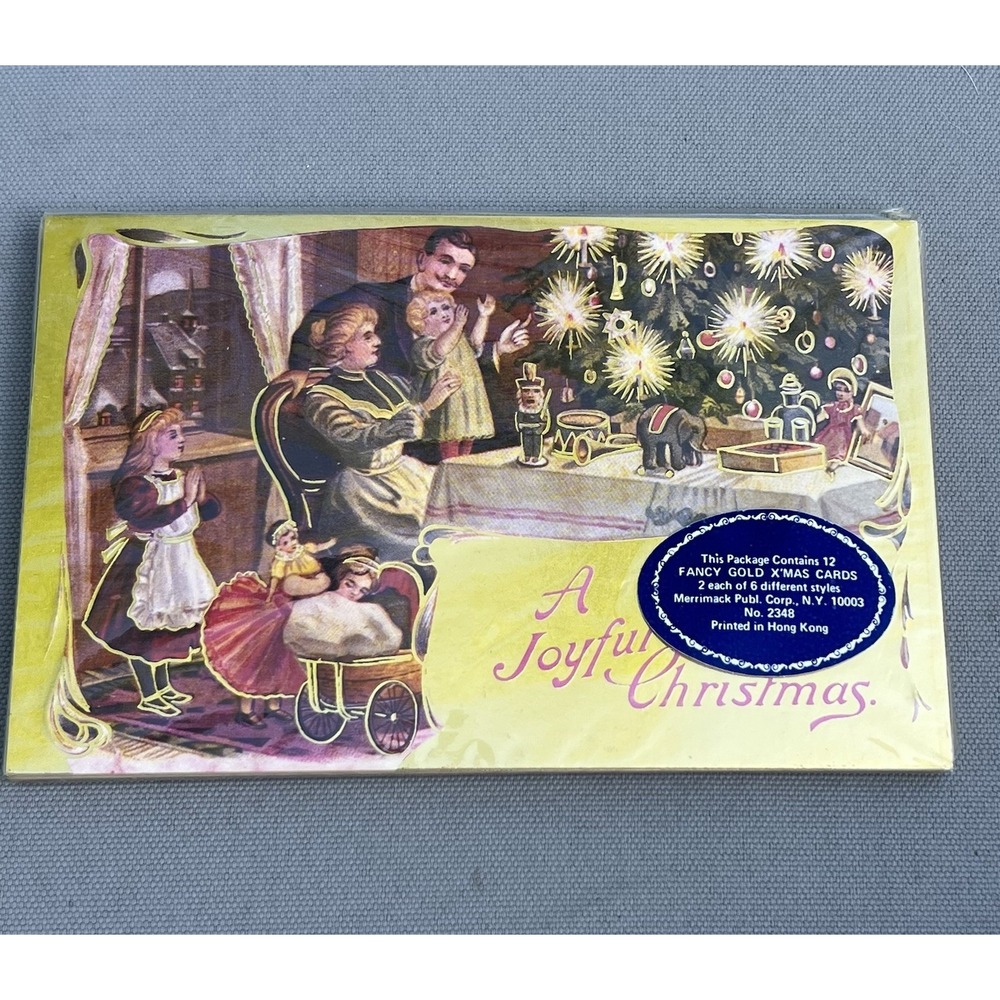 Vtg Christmas Greeting Cards Gold Foil Gold Trim Unused‎ Sealed - lot of 12